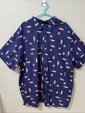 Harbor Bay Navy Short-Sleeve Button-Down with Pink Surfboard & Floral Print